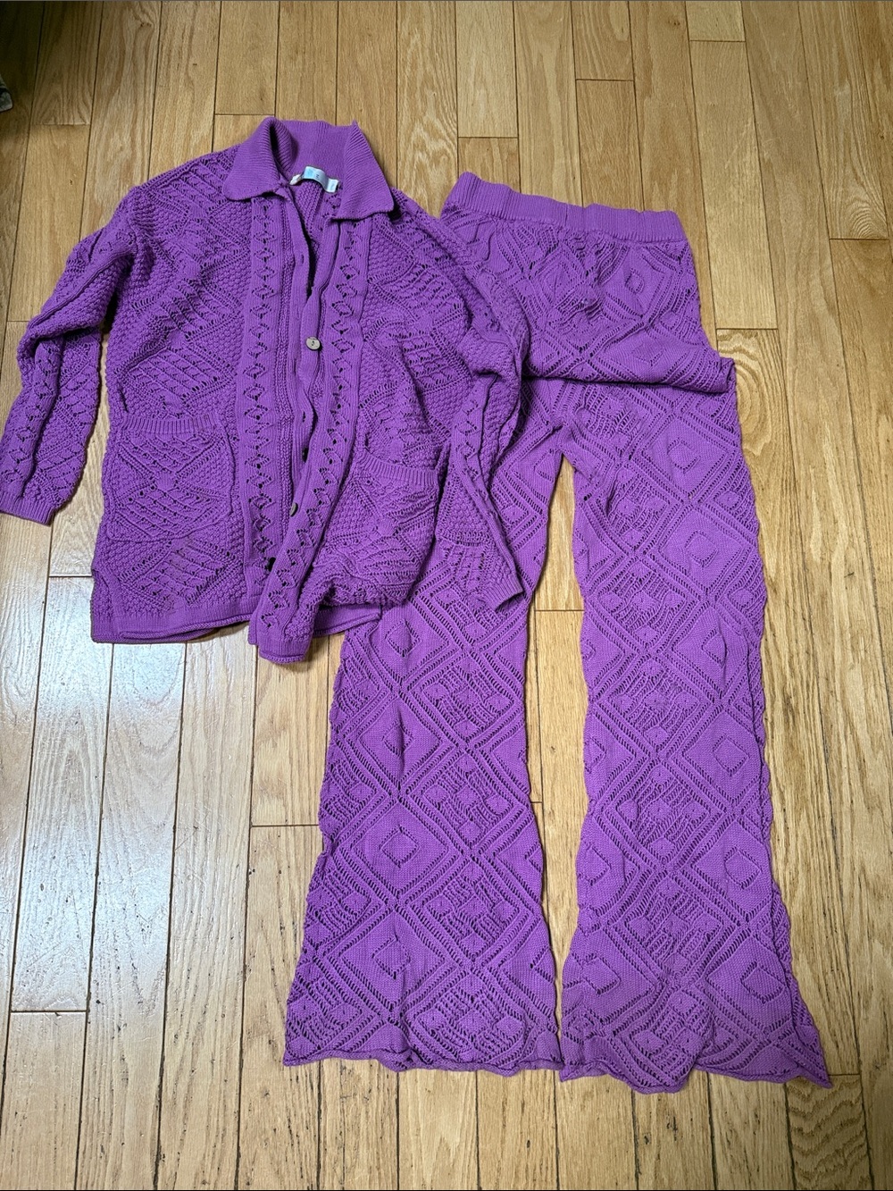 Free People Violet Textured Knit Wide-Leg Pants